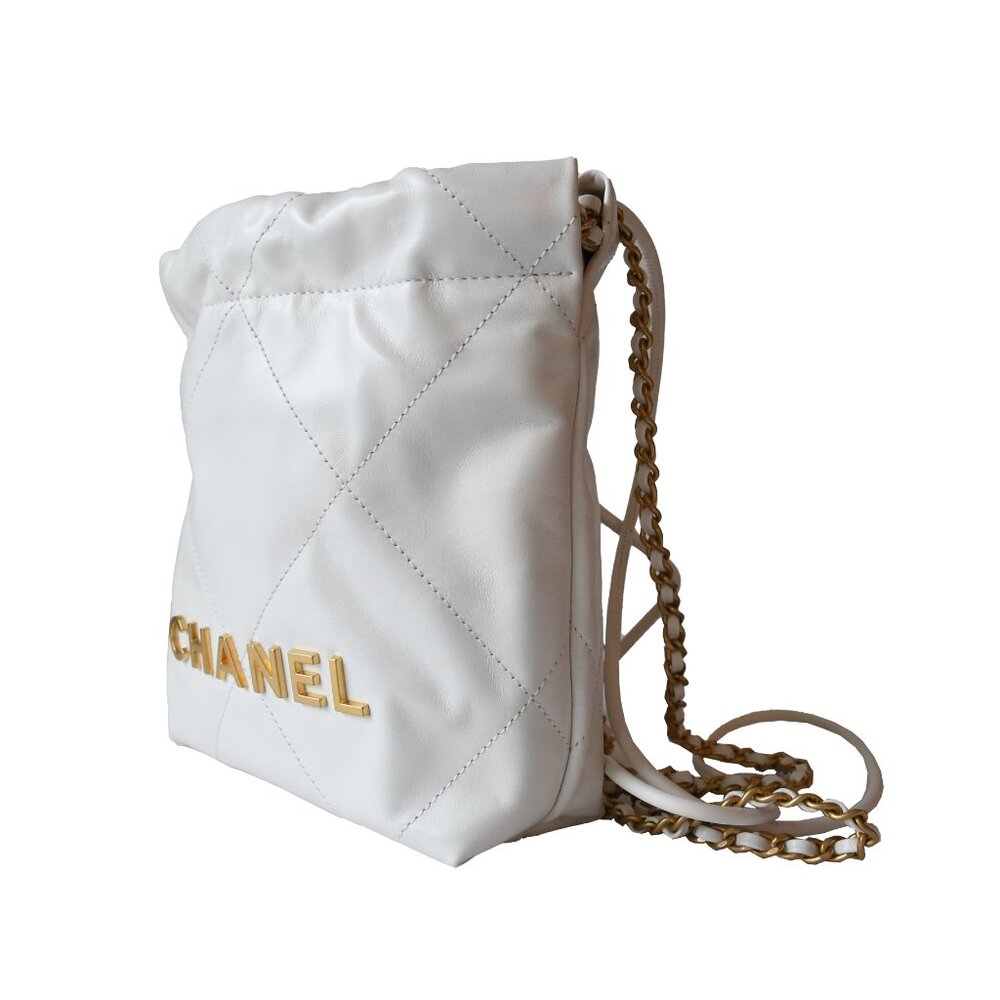 Chanel Shiny Calfskin Quilted Mini Chanel 22 Tote Bag Gold Hardware White - Picture 4 of 5